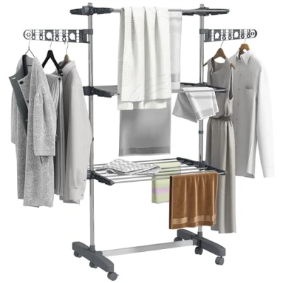 Afbeelding van HOMCOM Wäscheständer Edelstahl, ABS 142L x 55B 152H cm Grau