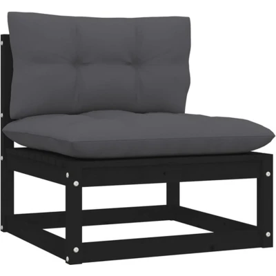 Afbeelding van 2 Delige Loungeset Met Kussens Massief Grenenhout Grijs 1 / Zwart Middenbank