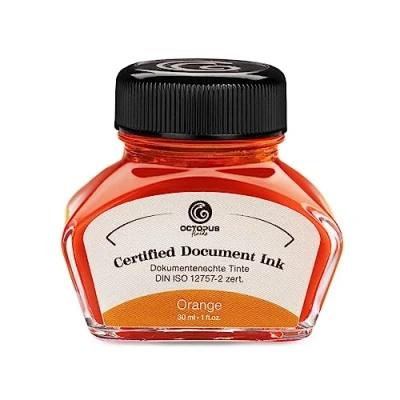 Afbeelding van Octopus Fluids Document Ink oranje, onuitwisbare inkt, gecertificeerd volgens DIN ISO 12757 2, 30 ml