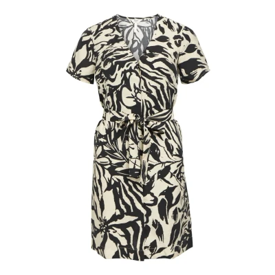 Afbeelding van Object Jurk Objkarina S/s Re Short Dress Noos 23045927 Sandshell/black Flow Dames Maat 34