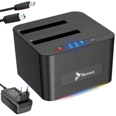 Afbeelding van Reagle Dual SATA Docking Station ondersteunt 2 x HDD/SSD tot 16 TB, offline klonen, SuperSpeed USB 5 Gb/s, Plug &amp; Play, compatibel met Windows Mac OS