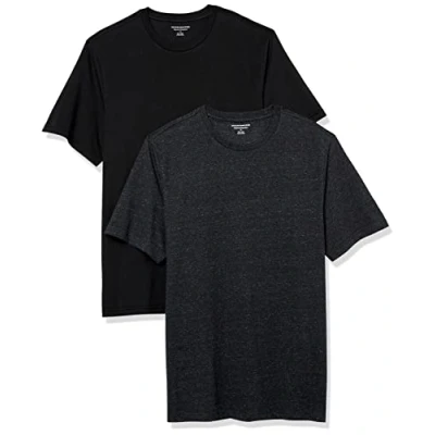 Afbeelding van Amazon Essentials Heren Regular Fit T shirt met korte mouwen en ronde hals, 2 stuks, zwart/houtskool heather, XXL
