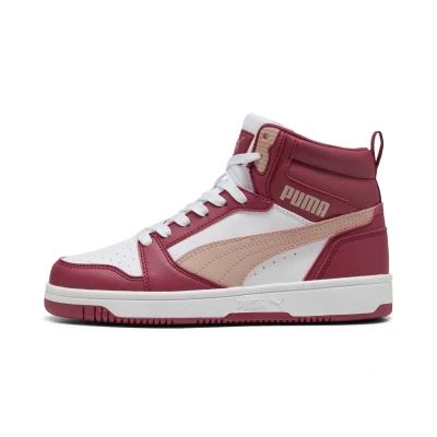 Afbeelding van Puma Rebound V6 MID JR Sneakers hoog portrose quartz white voor kinderen, Maat: 38.5, Port rose Hoogwaardig imitatieleer
