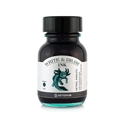 Afbeelding van Octopus Write and Draw Ink 420 Petrol Axolotl, watervaste inkt voor schrijven en tekenen, kalligrafie inkt, lichtechte tekeninkt vulpen, glaspen, penseel, 50 ml