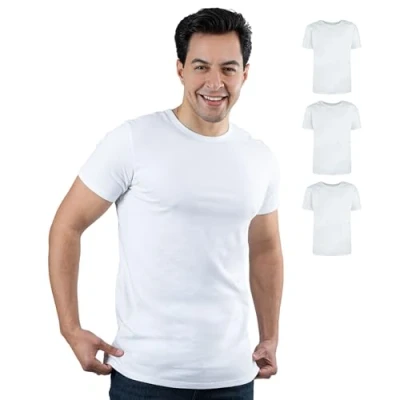 Afbeelding van SKIPPER 3 pack heren T shirt met ronde hals I Basic shirts in het wit Onderhemd van 95% katoen en 5% elastaan ​​I korte mouwen voor OEKO TEX gecertificeerd
