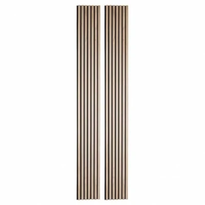 Afbeelding van Set van 2 houten lamellen, 250 x 30 cm, decoratie licht eiken, zwarte achtergrond, 1,5 m²
