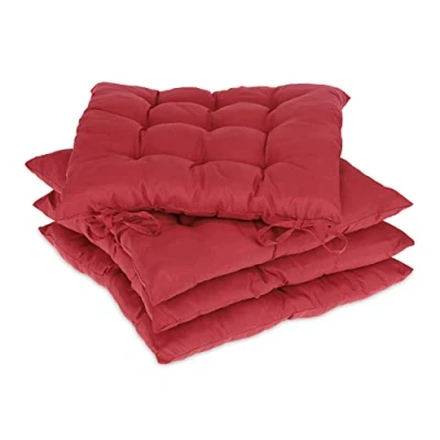 Afbeelding van Relaxdays Stoelkussen set van 4 zitkussens binnen &amp; buiten touwtjes 38 x rood