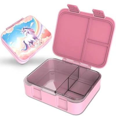 Afbeelding van Jarlson® Mil Broodtrommel voor kinderen, met vakken, lunchbox, BPA vrij, bento box, lekvrij, snackbox, snackbox kleuterschool en school, 1000 ml, lichtgewicht (eenhoorn roze)