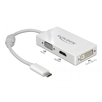 Afbeelding van Premium USB C naar HDMI, DVI en VGA adapter met DP Alt Mode / wit 0,15 meter
