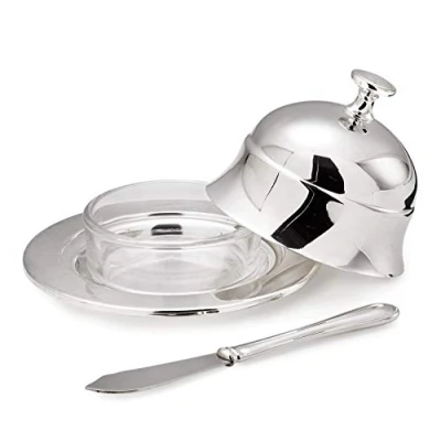 Afbeelding van EDZARD Epe boterbel, diameter 11 cm, verzilverd, hoogglans gepolijst inclusief bijpassend botermes, lengte 18 cm