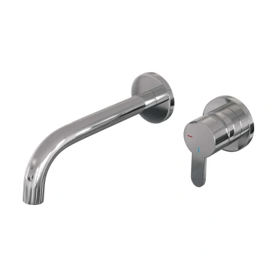 Afbeelding van Brauer Chrome Edition Wastafelmengkraan inbouw gebogen uitloop links hendel plat smal model D 1 chroom
