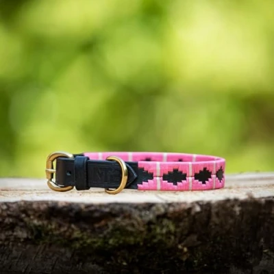 Afbeelding van Leren halsband met lijn polo roze maat S MTB Equestrian