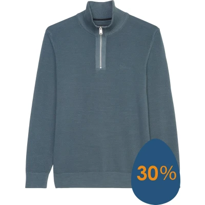 Afbeelding van Marc O&#039;Polo regular fit schipperstrui heren trui katoen met opstaande boord middenblauw (middeldik)