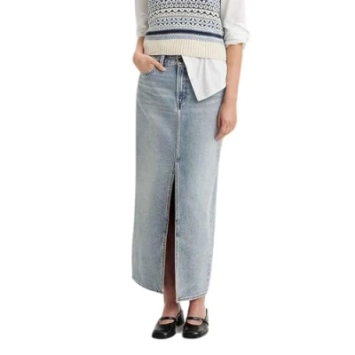 Afbeelding van Levi&#039;s dames Maxi spijkerrok met split in de kleur Indigo, maat: W31