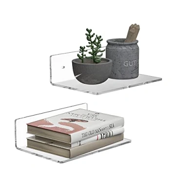 Afbeelding van Sezanrpt 23 cm helder wandrek, acryl, klein bewegend rek voor muur, home wall display ledges opslag, kamerdecoratie, ruimtebesparing, afzonderlijke onderdelen organizer, verpakking van 2 stuks