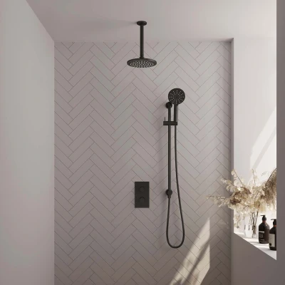 Afbeelding van Brauer Black Edition Regendoucheset inbouw hoofddouche 20cm plafondarm 2 functies glijstang inclusief inbouwdeel handdouche Rond 3