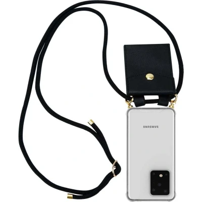 Afbeelding van Cadorabo Hoesje geschikt voor Samsung Galaxy S20 ULTRA in ZWART Silicone Mobiele telefoon ketting beschermhoes met gouden ringen, koordriem en afneembare etui