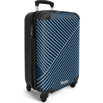 Afbeelding van NoBoringSuitcases.com® Handbagage koffer lichtgewicht Reiskoffer trolley Blauw met abstracte lijnen Rolkoffer wieltjes Past binnen 55x40x20 en 55x35x25