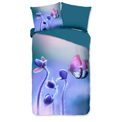 Afbeelding van Dekbedovertrek 135x200 cm Bloemen en Vlinder Print Multi 1 Persoons Microfiber Oeko Tex Gecertificeerd