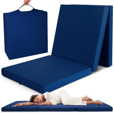 Afbeelding van Beautissu logeermatras opvouwbaar 80x195 cm Campix reisbed matras als vouwmatras &amp; gastenmatras inklapbaar zitblok rechthoekig in donkerblauw