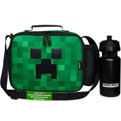 Afbeelding van Minecraft Kleine koeltas, thermische lunchbox, kindertas met 2 vakken, eerste schooldag, cadeau voor jongens, groen