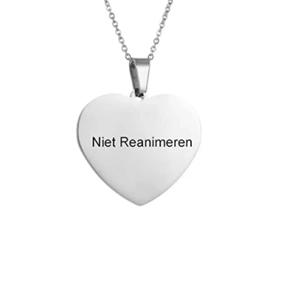Afbeelding van Gegraveerde Niet Reanimeren Ketting Penning Do Not Resuscitate Gegraveerd Hart Hartje Roestvrij Staal RVS Verstelbaar Zilverkleurig
