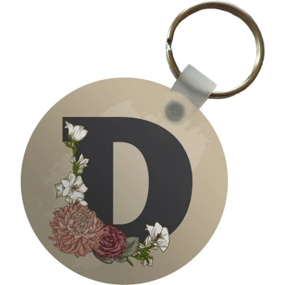 Afbeelding van Sleutelhanger Een illustratie van de letter D met planten Plastic Rond Uitdeelcadeautjes