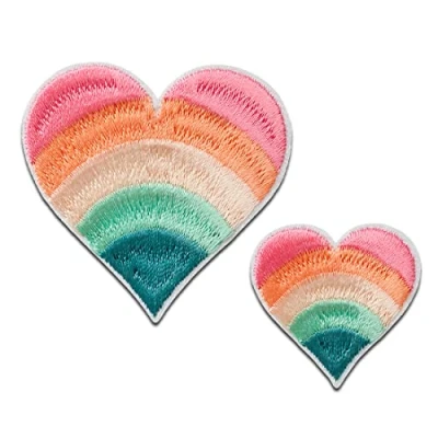Afbeelding van Mono Quick Harten regenboog 2 stuks Lapjes Appliqués overdrukplaatjes Applicaties opnaaien opstrijken Lap Patches, Maat: 5,2 x cm