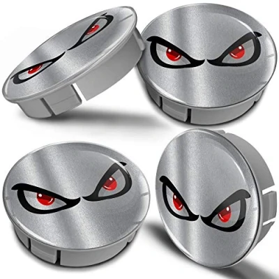 Afbeelding van Biomar Labs® Kunststof naafdoppen, 4 x 60 mm, zilver, No Fear Eyes Ogen, geen angst, zilveren velgdeksel, wieldoppen, naafdop, auto tuning CS 16