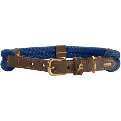 Afbeelding van HUNTER Hondenhalsband Malia, kleur: donkerblauw/donkerbruin, van soepel touw en robuust leer, licht, duurzaam, moderne elegante look, frisse kleuren, Made in Germany, maat: 60