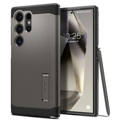 Afbeelding van Samsung Galaxy S24 Ultra Hoesje Kunststof Spigen Hardcase/Backcover Donkergrijs Telefoonhoesje Shockproof/Valbescherming