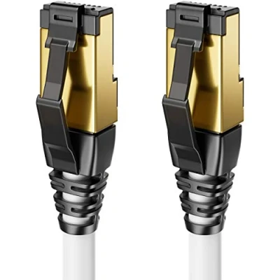 Afbeelding van deleyCON 5m CAT8.1 LAN Kabel Patchkabel Netwerkkabel RJ45 DSL Koper S/FTP Afscherming 2000 MHz 40 Gbit CAT.8 Ethernet Stekker Verguld Wit