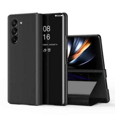 Afbeelding van BoerHang Hoesje voor Samsung Galaxy Z Fold 6, Smart Clear View Cover, Standing Case, Doorschijnend 360 beschermend. (zwart)