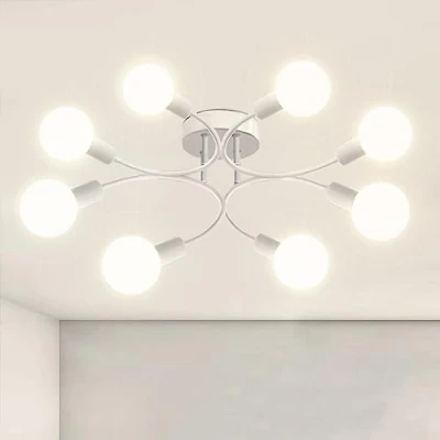 Afbeelding van NIUNIAJ Ceiling Light 8 lampen, retro plafondlamp E27, Wit Lndustriële Plafondlamp，U vormig voor eetkamer, hal, restaurant, woonkamer, hotel, café enz. (zonder lampen)