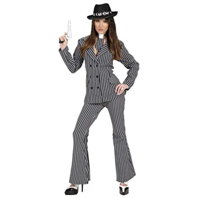 Afbeelding van Widmann Maffia Kostuum Vrouwelijke Gangster Ms Capone Zwart / Wit Small Carnavalskleding Verkleedkleding