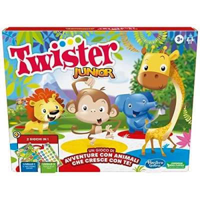 Afbeelding van Twister Hasbro Gaming dubbelzijdige speelmat, 2 spelletjes in 1, partyspel voor jongens en meisjes