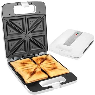 Afbeelding van Clatronic ST 3629 tosti ijzer, elektrisch ijzer met 4 sneetjes, driehoekige platen (antiaanbaklaag), automatische temperatuurregelaar, 1200 watt, wit