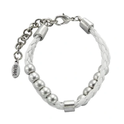 Afbeelding van Behave Gevlochten armbandje van imitatieleer met kraaltjes