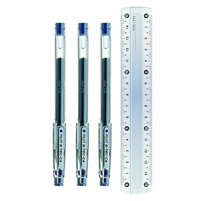 Afbeelding van Pilot G Tec C4 rollerball Gel Micro, 0,4 mm punt Fineliner Blauw (3 stuks + gratis liniaal)