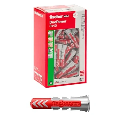 Afbeelding van Fischer DuoPower pluggen, 8 x 40 mm, voor muren, gatsteen, gipsplaat, 537641, 100 stuks
