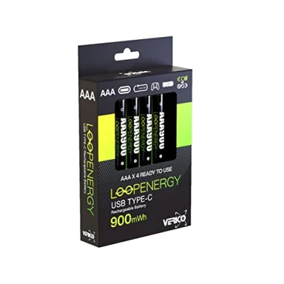 Afbeelding van Verico 4 stuks AAA batterijen, oplaadbaar via USB C