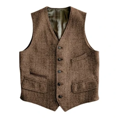 Afbeelding van Solovedress Wollen kostuumvest, formeel, regular fit, vest, pak, vest voor bruiloft, bruin, L