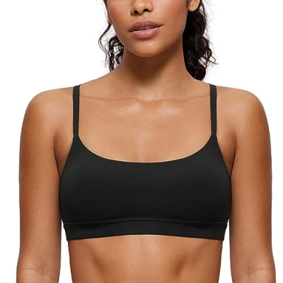 Afbeelding van CRZ Yoga Vrouwen Butterluxe Verstelbare Spaghettiband Sportbeha Scoop Hals Draadloze Gewatteerde Workout Crop Top zwart XS