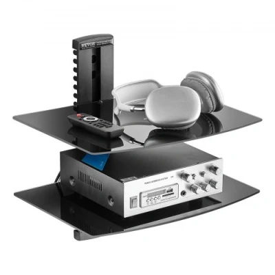 Afbeelding van VEVOR multimedia standaard, zwevend projectorrek met 2 planken, wandrek, wandhouder voor audio, media opslag, verstelbaar dvd speler