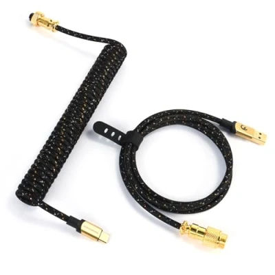Afbeelding van XINMENG C03 Gevlochten Opgerolde Toetsenbordkabel, Pro Custom USB C Afneembare Vliegerkabel met Dubbele Mouwen voor Gamingtoetsenbord, Type naar A Mechanisch Toetsenbord Zwart