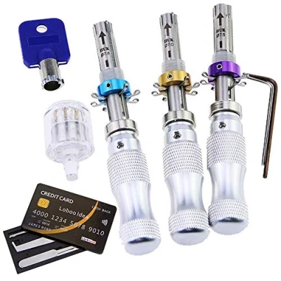 Afbeelding van Loboo Idea 3 Stuk Tubular Lock Pick Tool Met 7 Pin übungsschloss Lock, Credit Card Dietrich Set Voor Spieler En Das Training Skill Slotenmaker Kit