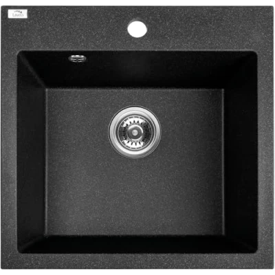 Afbeelding van VBChome spoelbak 49 x cm zwart enkele wastafel keuken inbouwspoelbak composiet gootsteen keukenspoelbak gespikkeld sifon
