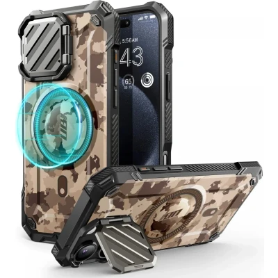 Afbeelding van SUPCASE UB Pro MagXT Hoesje Geschikt voor Apple iPhone 16 Max Back Cover met Camera Protector Kickstand Compatibel MagSafe Extra Bescherming Camo Bruin