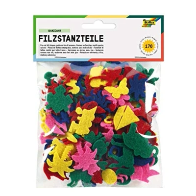 Afbeelding van folia 5252 Vilten stansdelen voor het hele jaar, ca. 2,5 cm hoog, 170 stuks, op kleur gesorteerd ideaal om te versieren