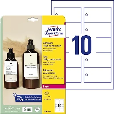 Afbeelding van Avery Zweckform T1002 10 Labels 50 x mm Karton Wit 150 stuk(s) Niet hechtend Laser (kleur), (zwart/wit)